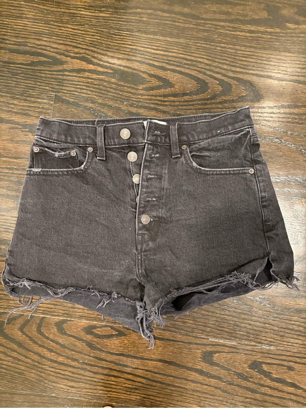 Abercrombie & Fitch Black Button-Front Denim Shorts
